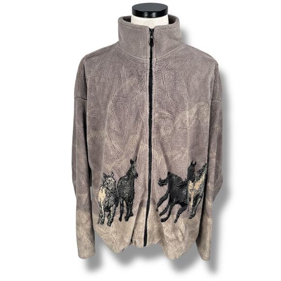 Vintage Black Mountain Horse Full Zip Fleece Jacket Adult’s 2X Brown Tan Beige - Picture 1 of 9